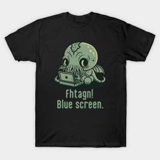 Chibi Cthulhu Programmer - Blue Screen T-Shirt